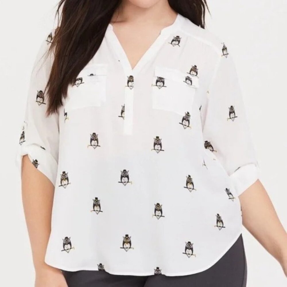 torrid White Owl Print Pullover Blouse